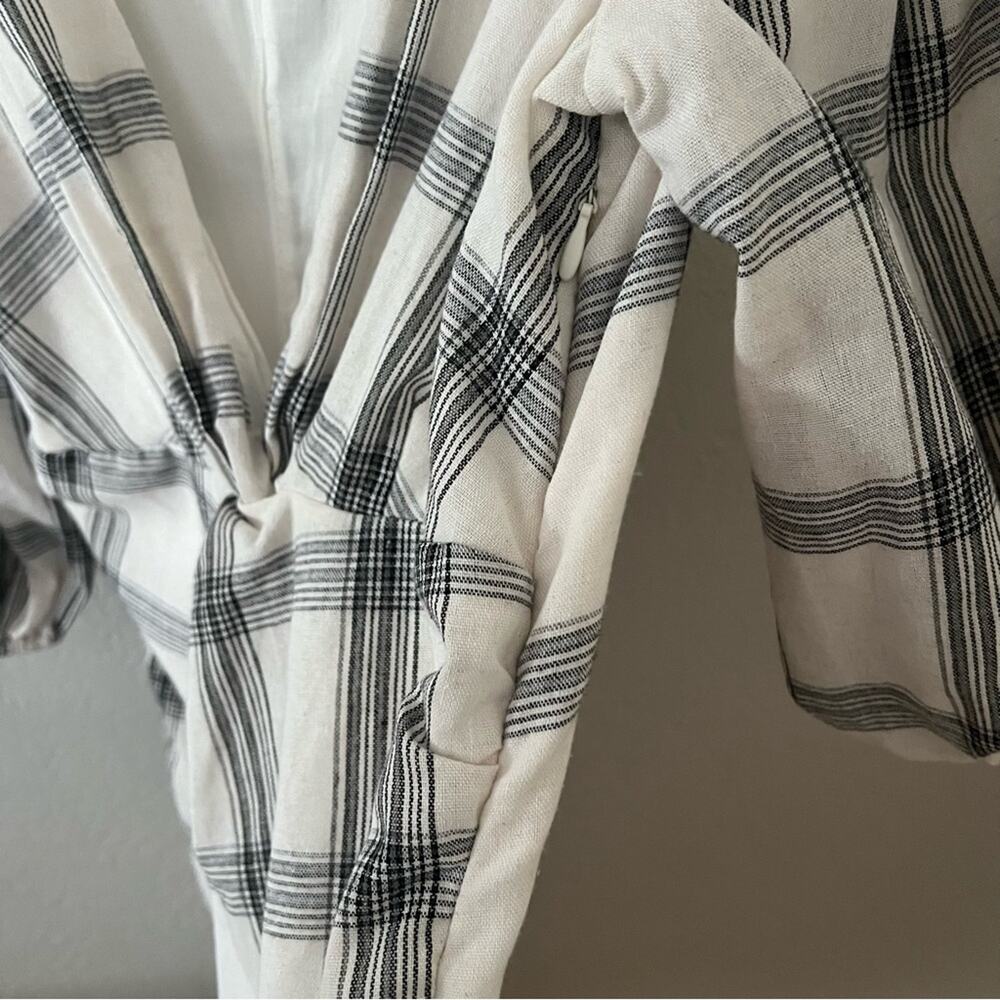 Free People Miss Molly White Plaid Puff-Sleeve Mini Dress - Picture 9 of 10